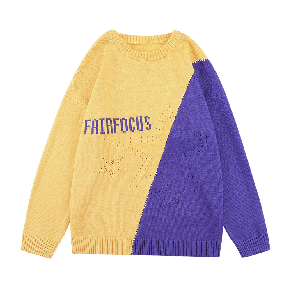 Men's Colorblock Letter Crew Neck Sweater - Image 6