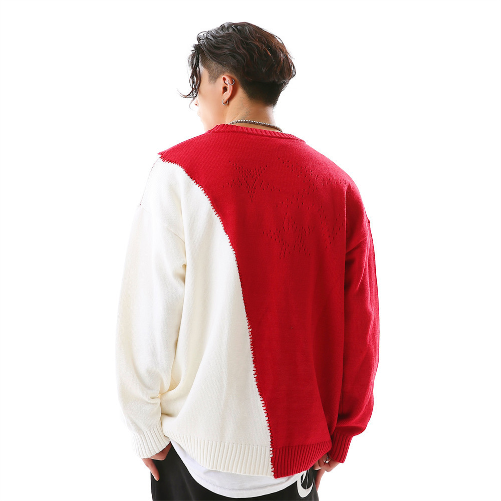 Men's Colorblock Letter Crew Neck Sweater - Image 1