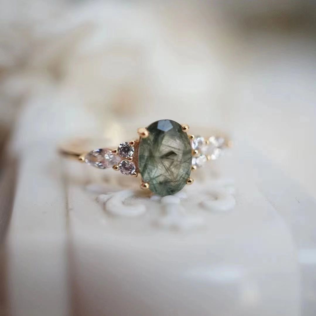 Green Quartz Rutilated Diamond Ring 1