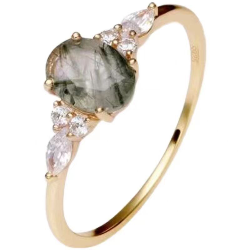 Green Quartz Rutilated Diamond Ring 4