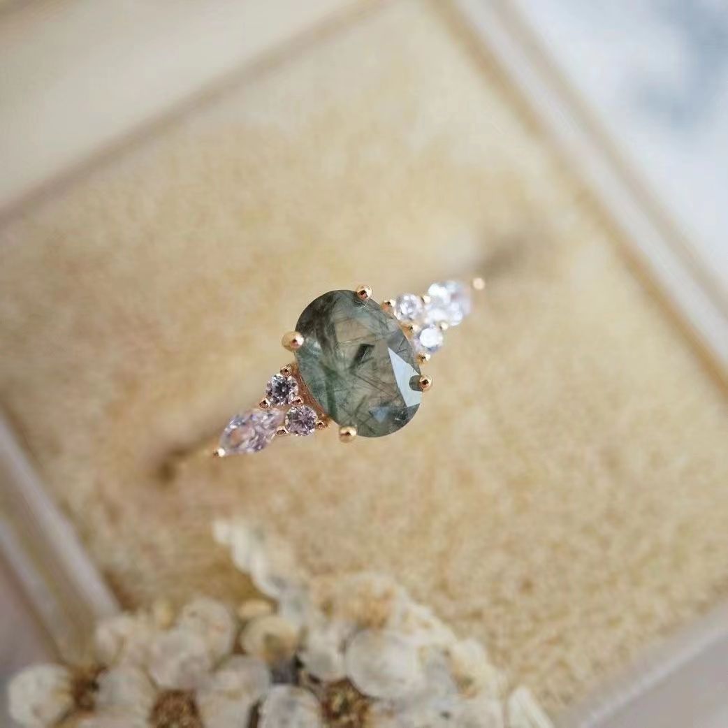 Green Quartz Rutilated Diamond Ring 3