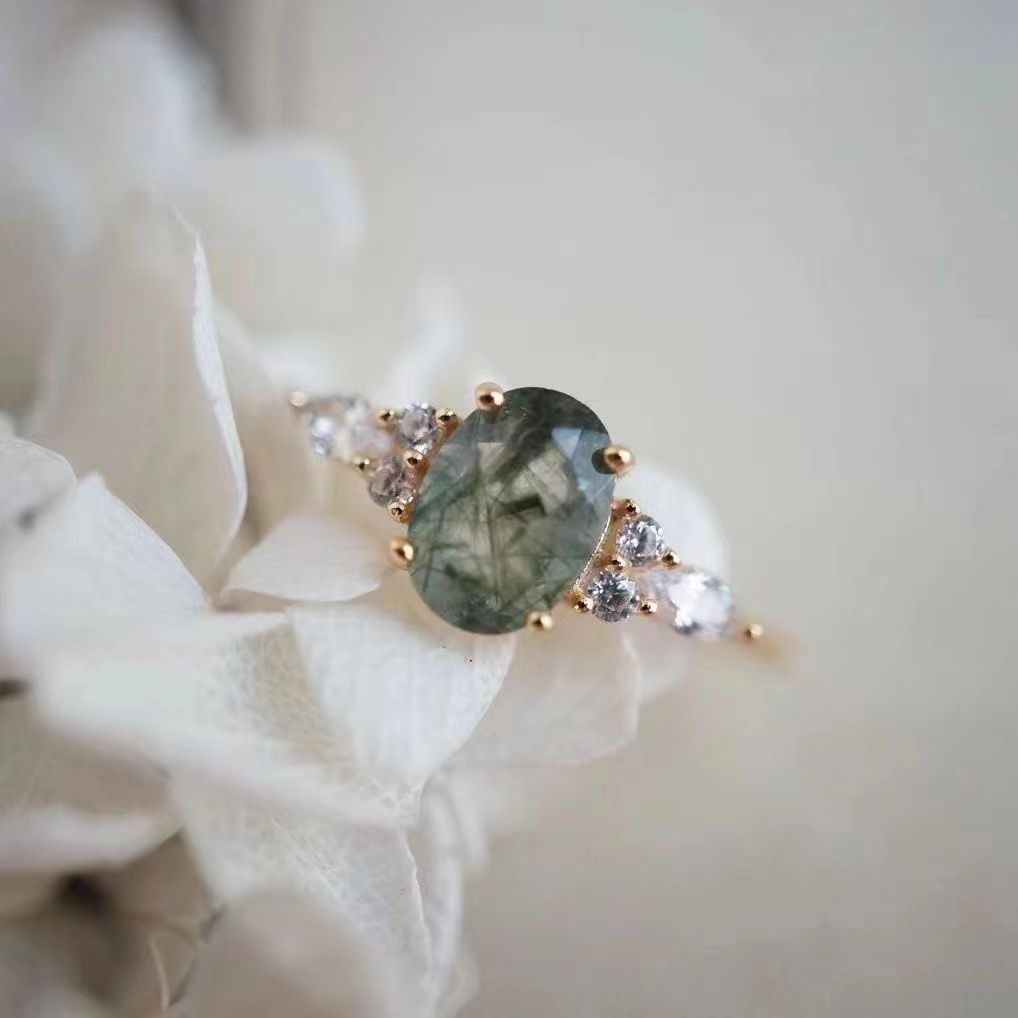 Green Quartz Rutilated Diamond Ring 2