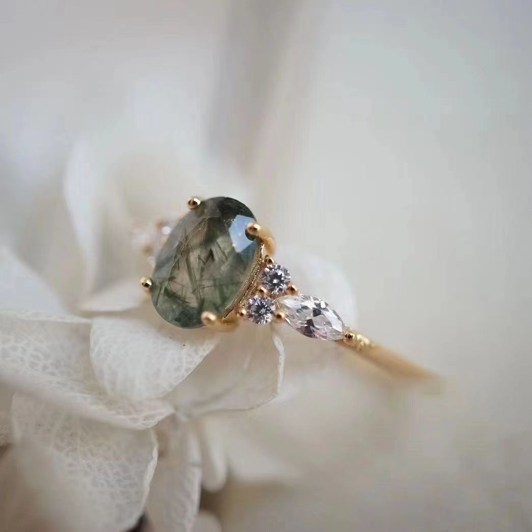 Green Quartz Rutilated Diamond Ring 5