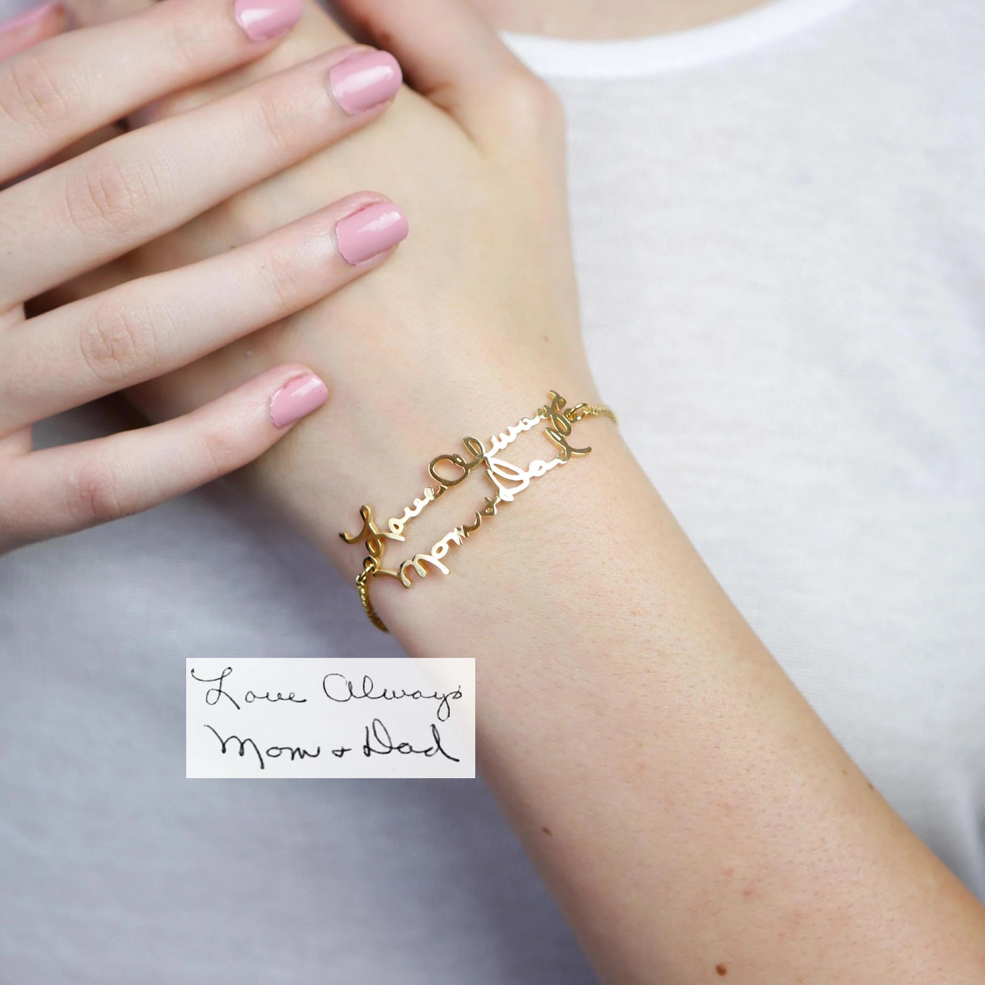 Close-up of Stainless Steel Alphabet Name Bracelet