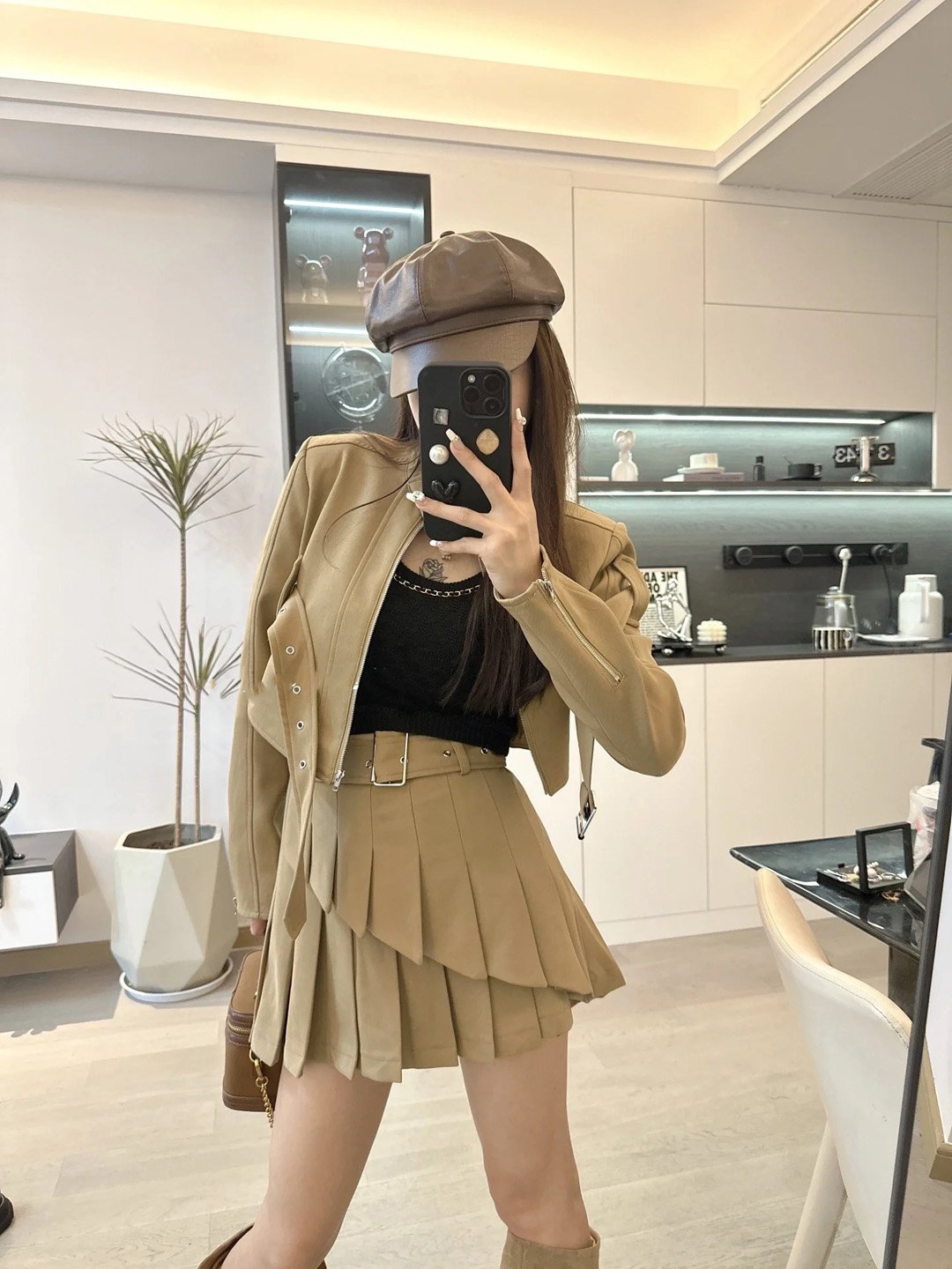 Women's Oblique Zipper Lace-up Cutout Pleated Skirt Suit Image 3