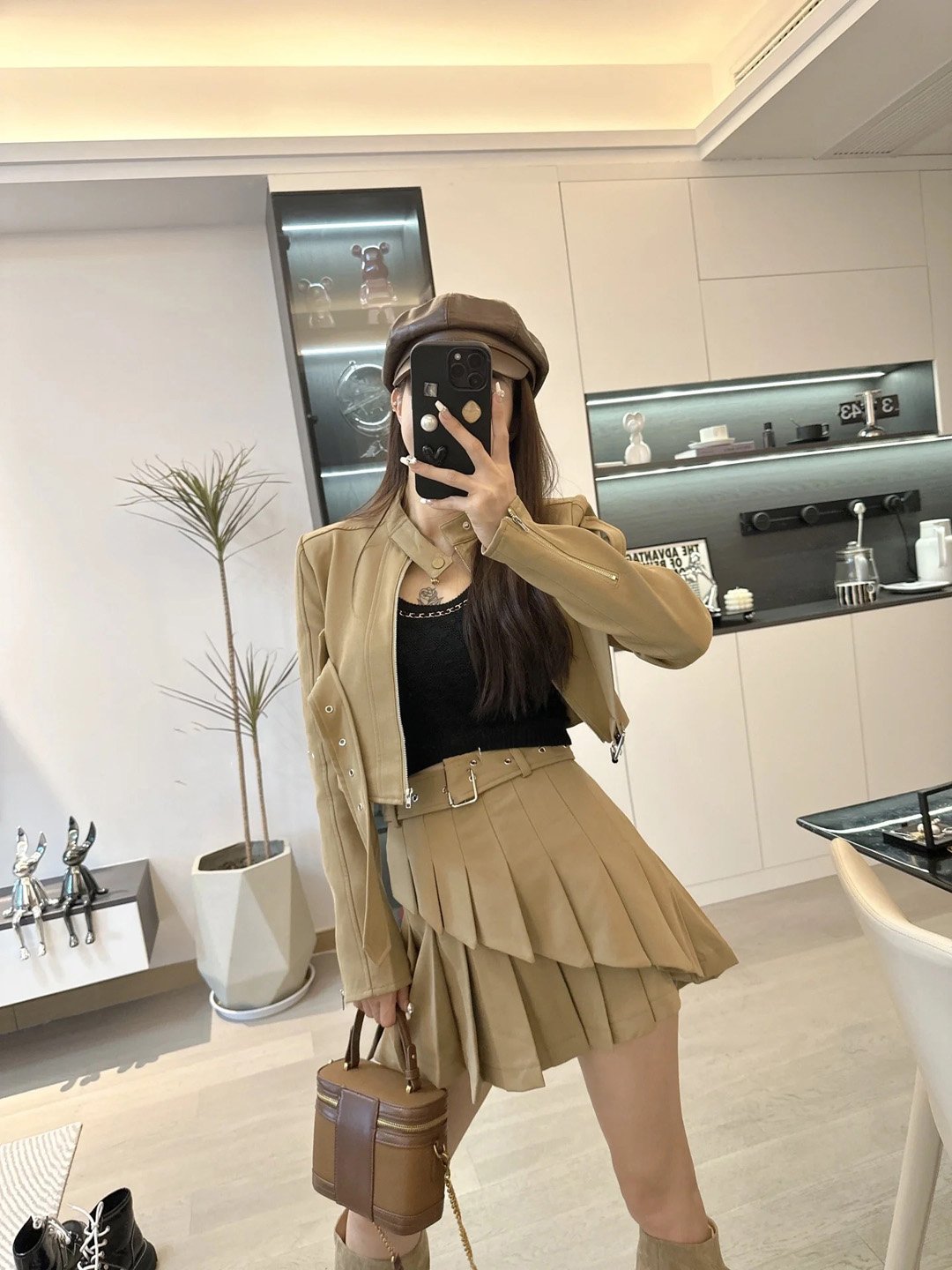 Women's Oblique Zipper Lace-up Cutout Pleated Skirt Suit Image 5