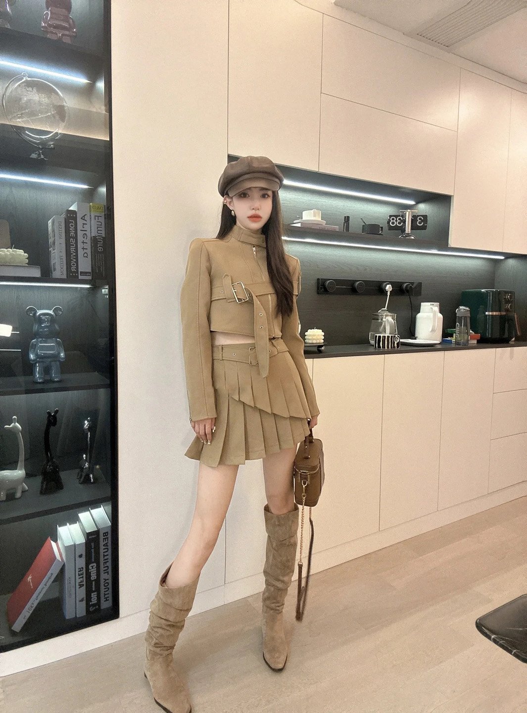 Women's Oblique Zipper Lace-up Cutout Pleated Skirt Suit Image 2