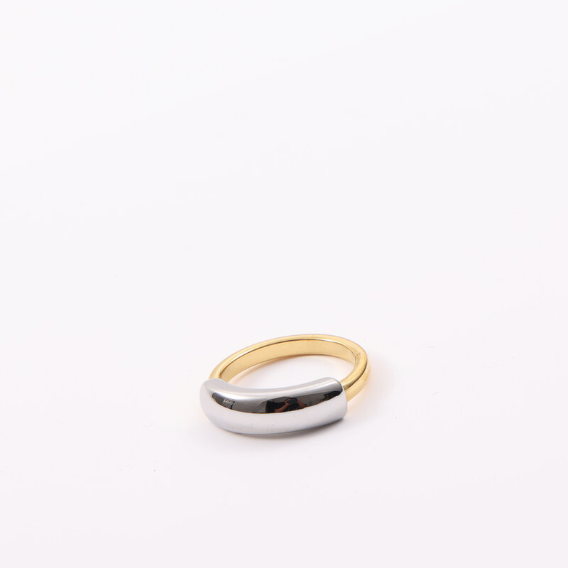 Two-color Splicing Ring Titanium Steel Plating 18K Gold Image 6