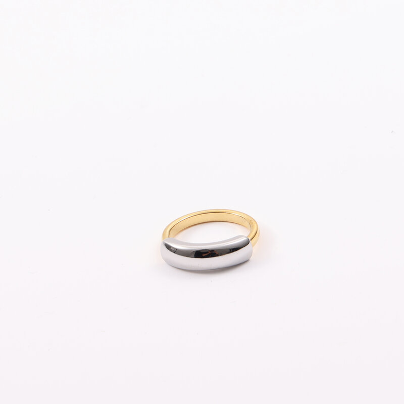 Two-color Splicing Ring Titanium Steel Plating 18K Gold Image 2