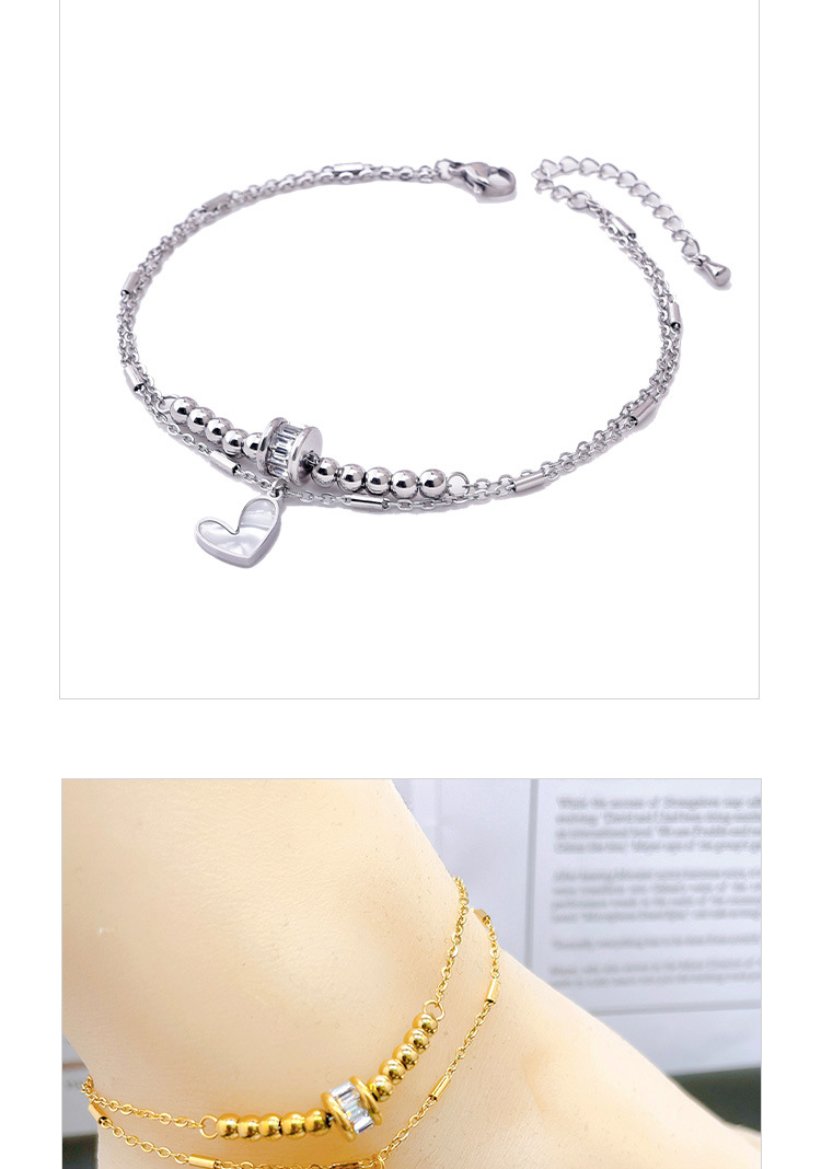 Steel Zircon Transfer Beads Double-circle Anklet