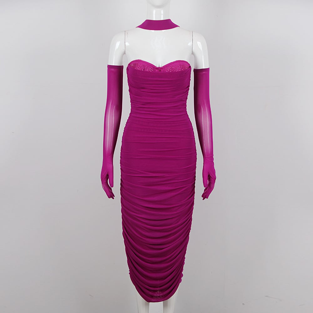 Vestido con tirantes y vendaje de malla cosida - Imagen 6