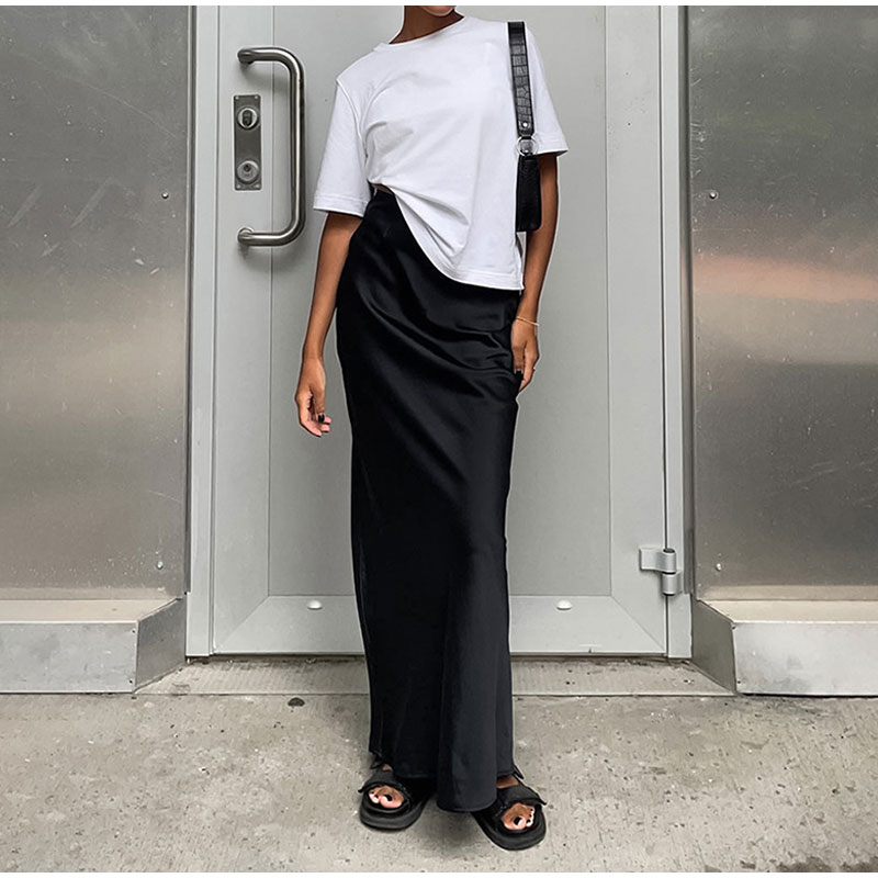 Women's French Satin Drape Fishtail Long Skirt Image 1