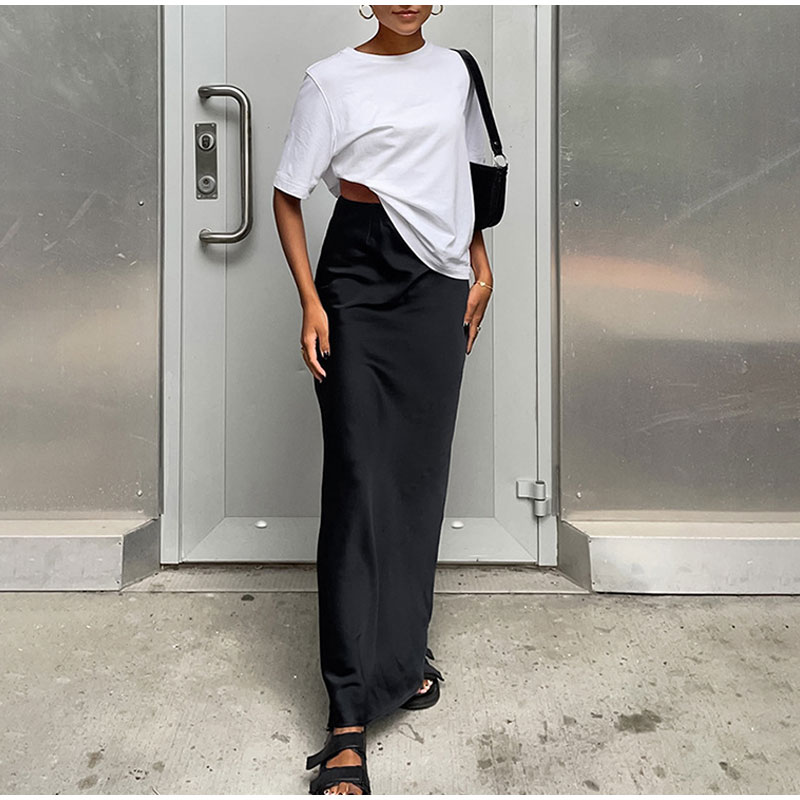 Women's French Satin Drape Fishtail Long Skirt Image 4