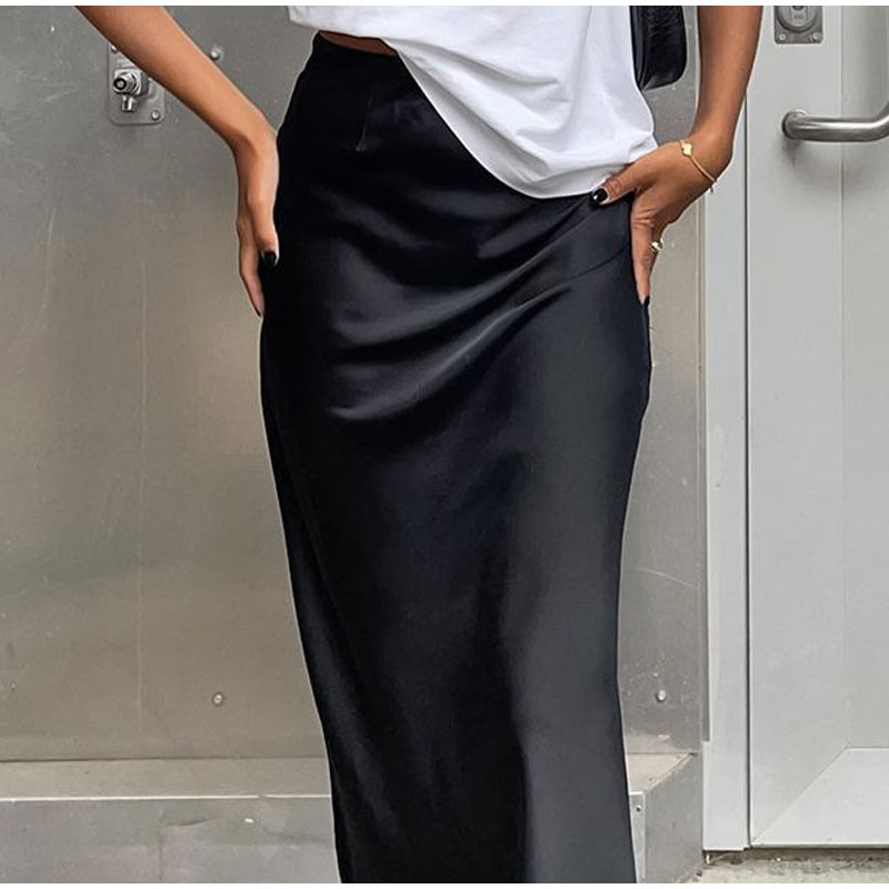 Women's French Satin Drape Fishtail Long Skirt Image 5