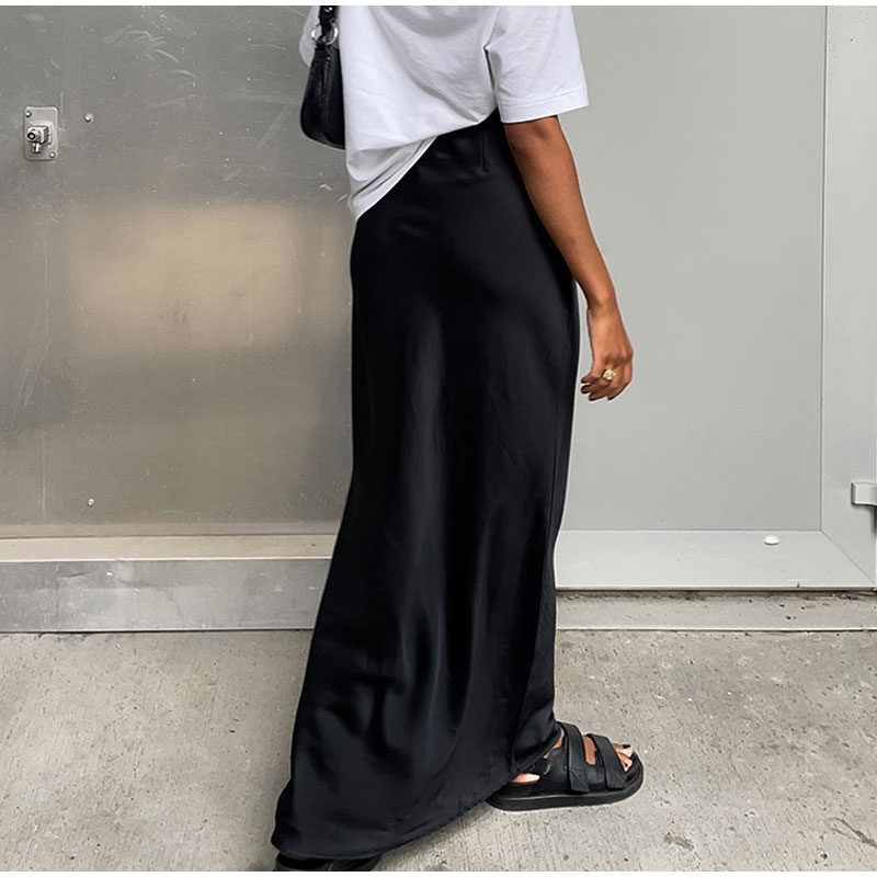 Women's French Satin Drape Fishtail Long Skirt Image 2