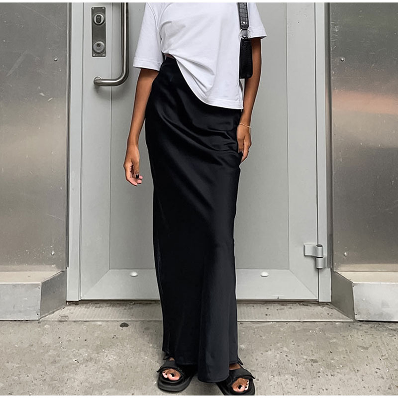 Women's French Satin Drape Fishtail Long Skirt Image 3