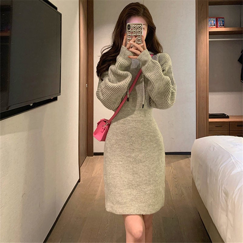Gray Knitted Sweater Back View