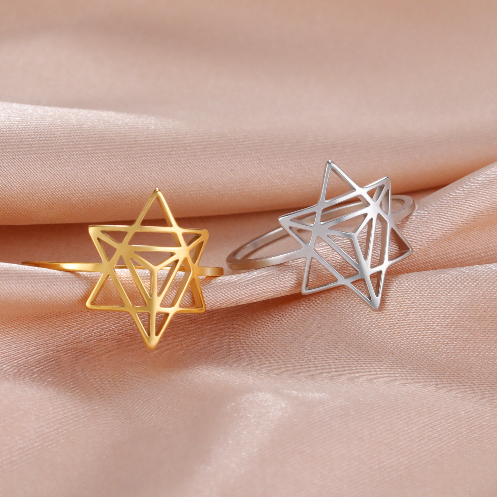 Stainless Steel Six-pointed Star Inlaid Ring Image 2