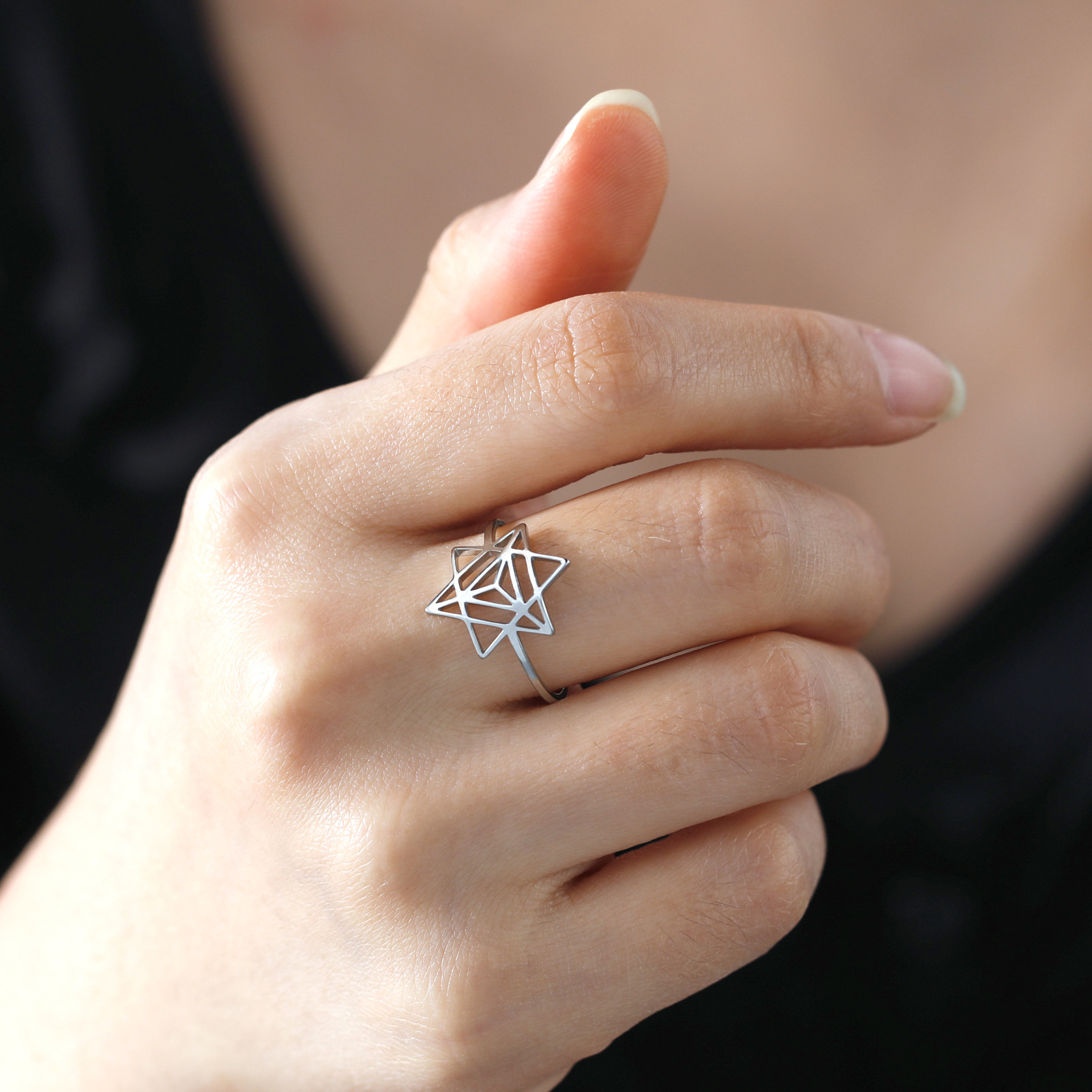 Stainless Steel Six-pointed Star Inlaid Ring Image 4
