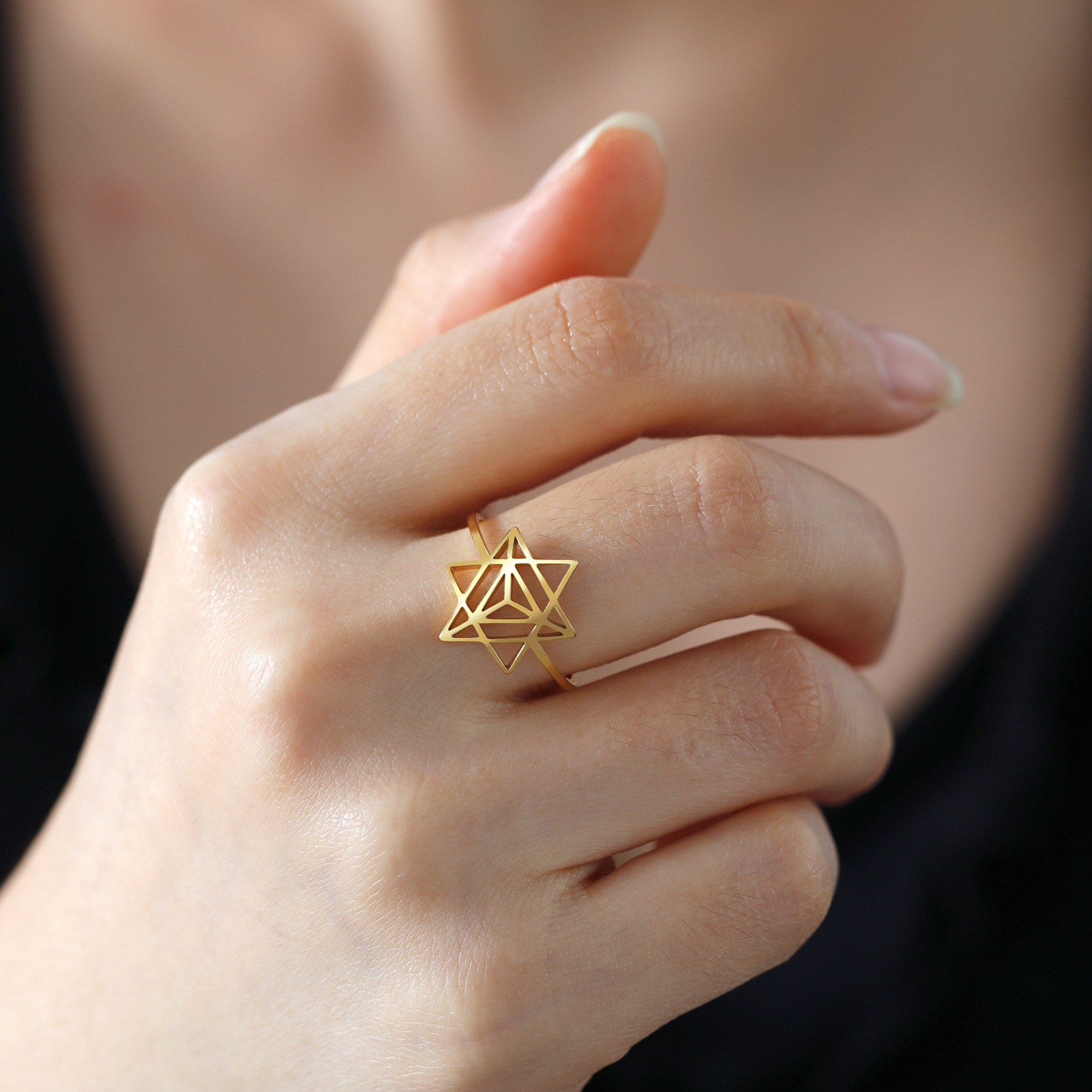 Stainless Steel Six-pointed Star Inlaid Ring Image 3