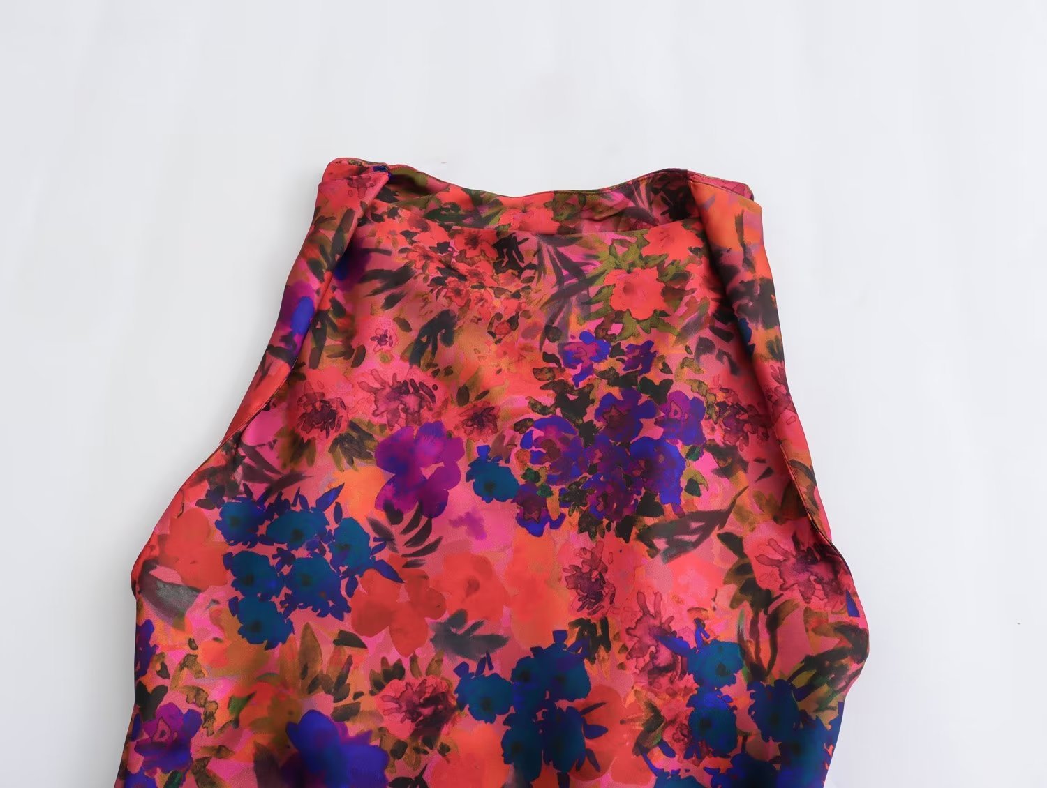 Flower Printed Silk Satin Dress Image 4