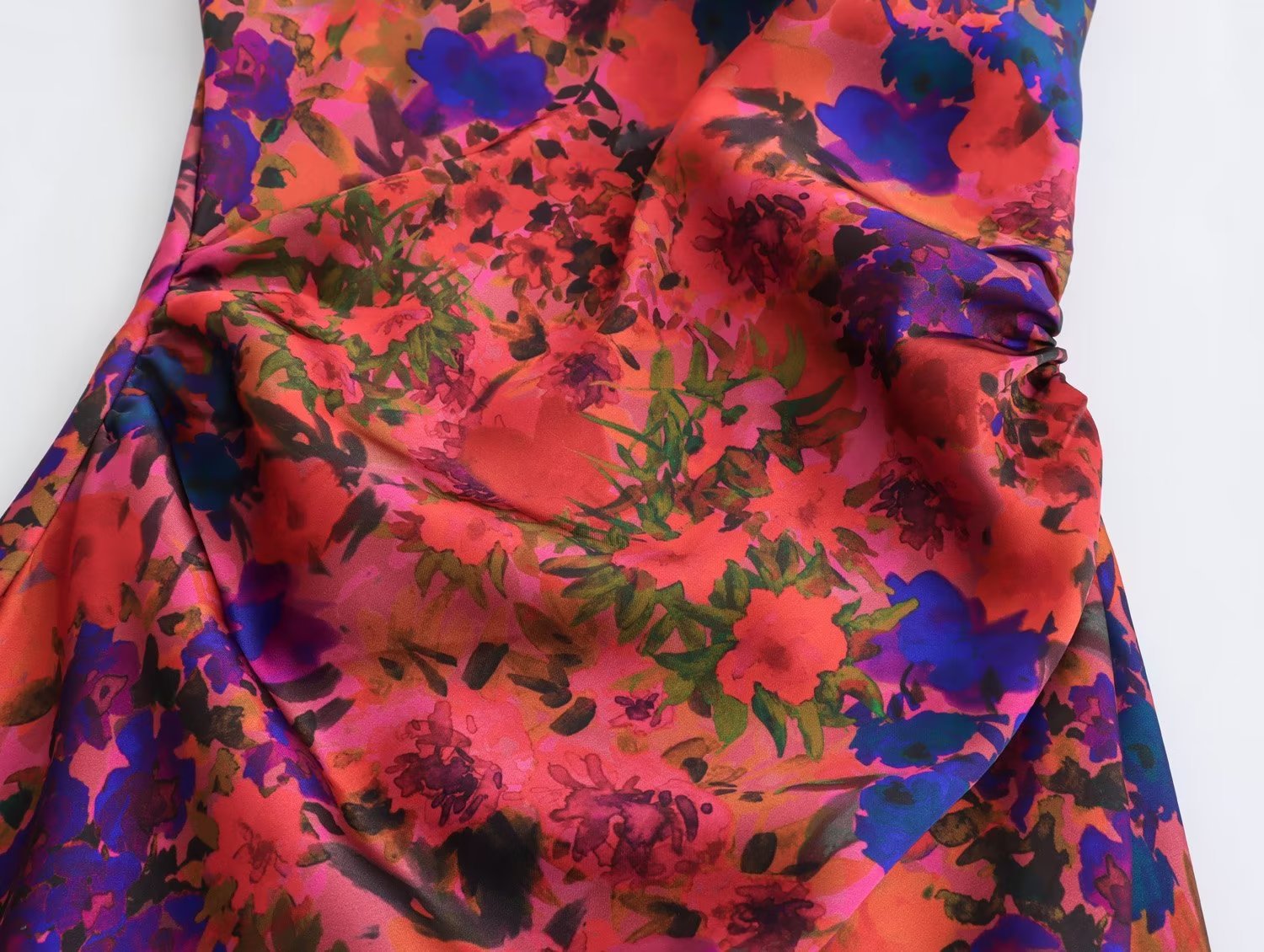 Flower Printed Silk Satin Dress Image 3