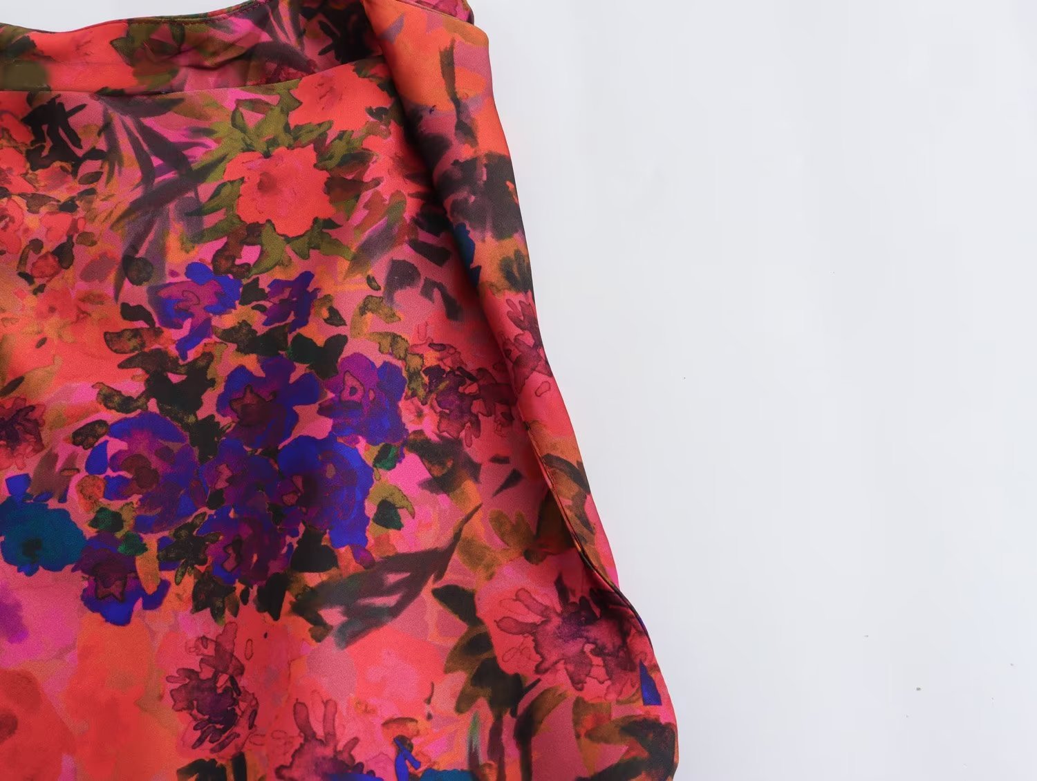 Flower Printed Silk Satin Dress Image 6