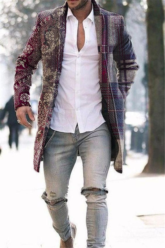 Men's Woolen Stand Collar Mid-length Trench Coat Style 62