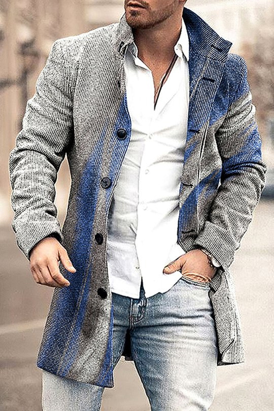 Men's Woolen Stand Collar Mid-length Trench Coat Style 58