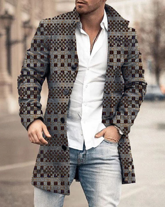 Men's Woolen Stand Collar Mid-length Trench Coat Style 60
