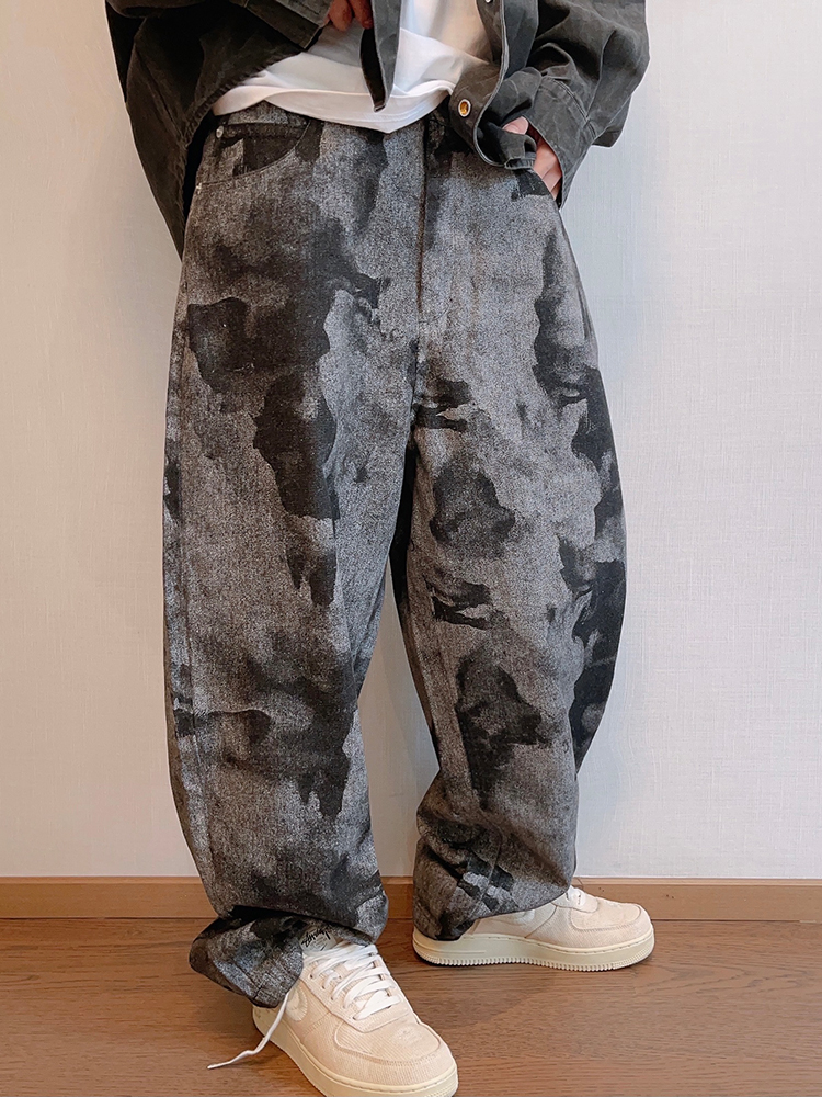 Tie-dye Printed Loose Retro Machete Jeans