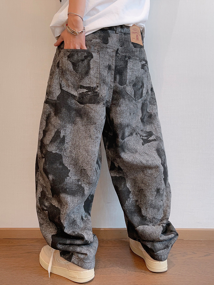 Tie-dye Printed Loose Retro Machete Jeans