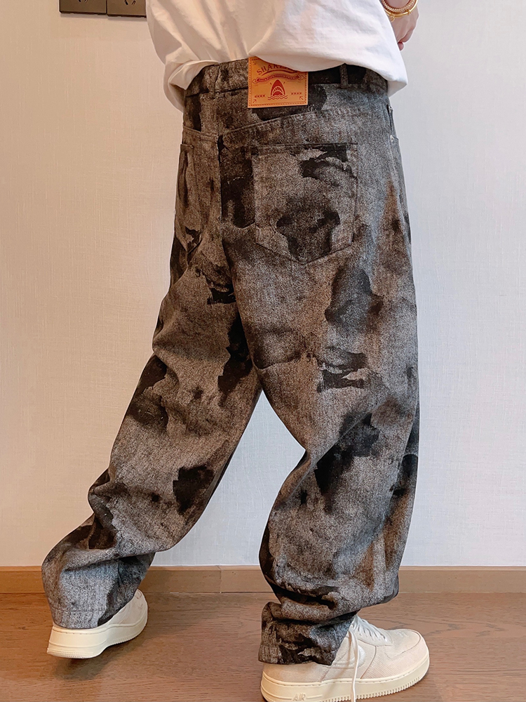 Tie-dye Printed Loose Retro Machete Jeans