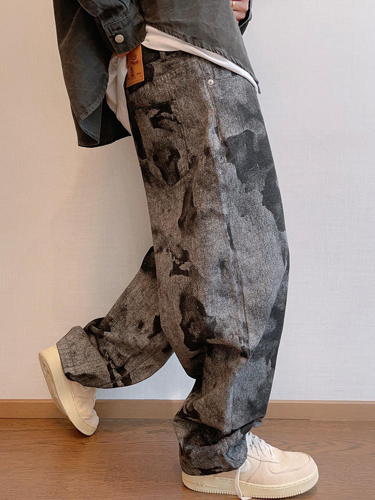 Tie-dye Printed Loose Retro Machete Jeans