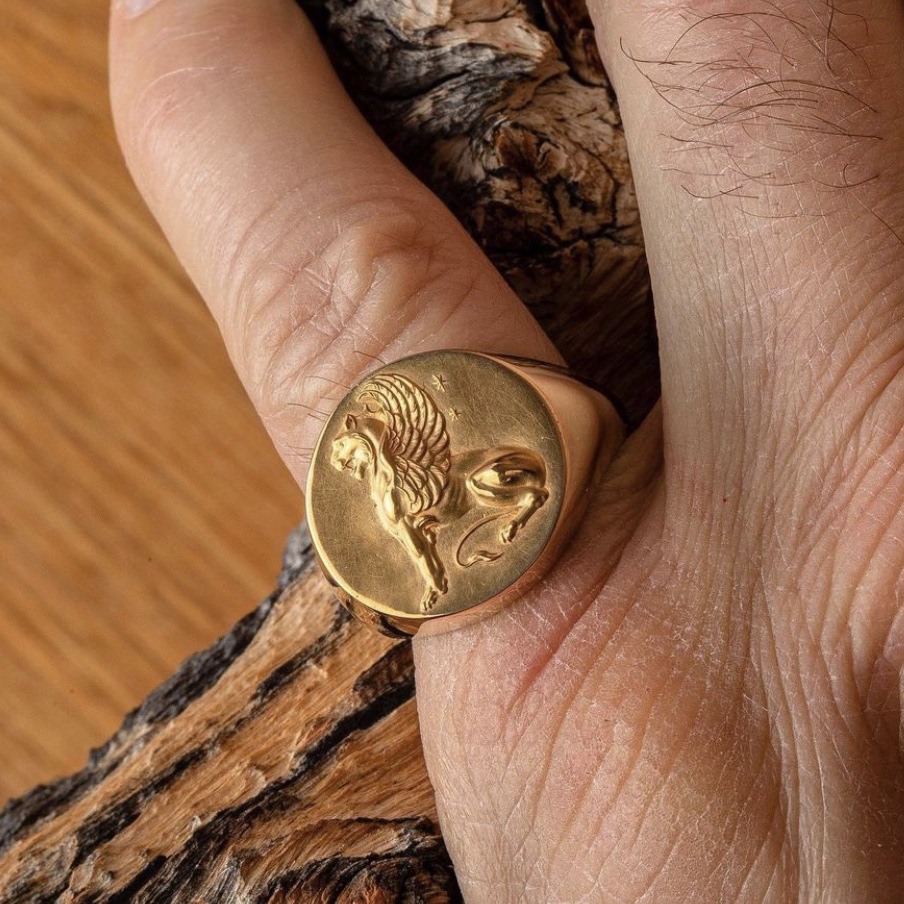 Men's Golden Lion Ring Side View