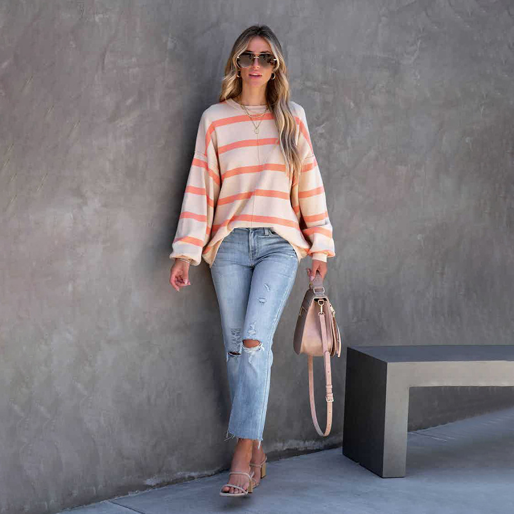 Women's Fashion Striped Printed Long Sleeve Top 9
