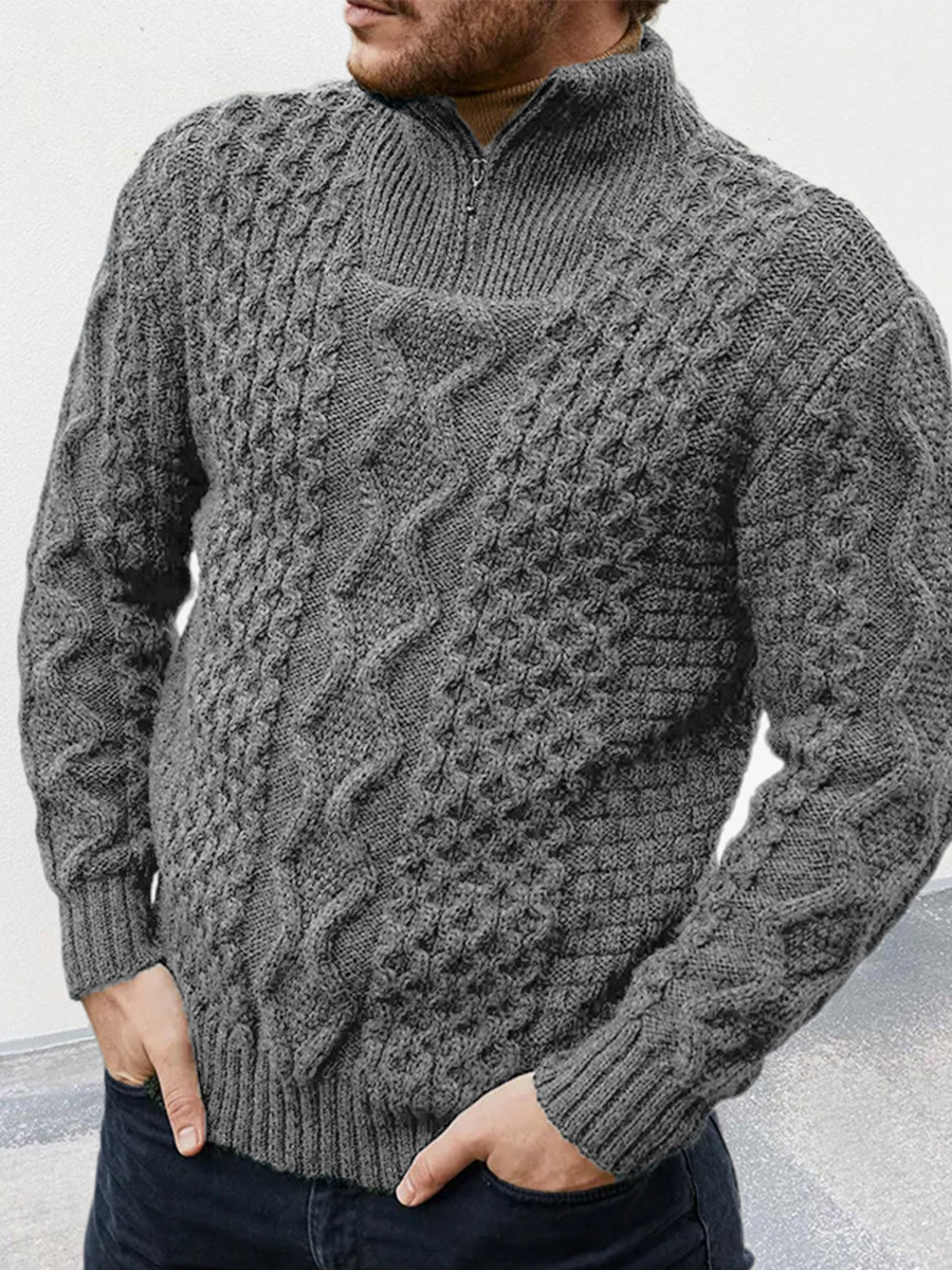 Knitted Sweater Zipper Turtleneck Long Sleeve - Image 3