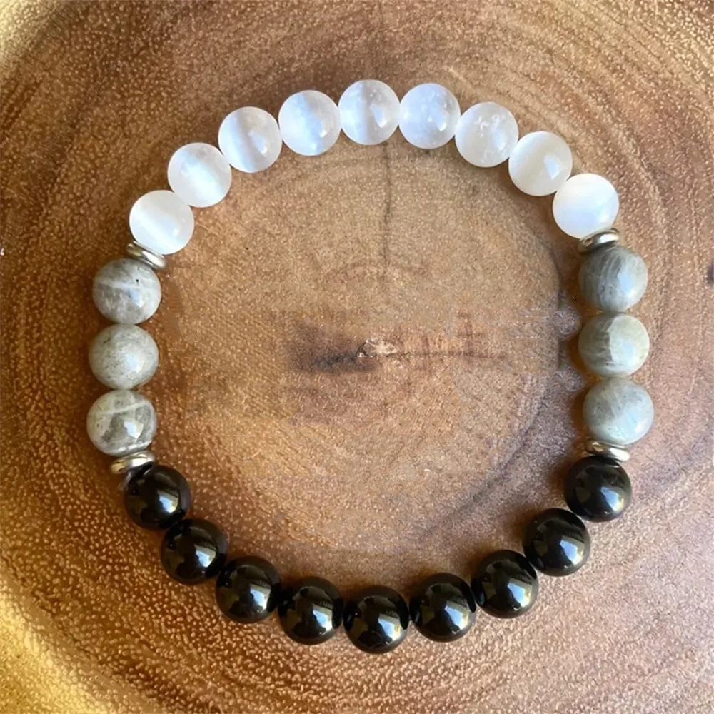 White Cat Eye Map Stone Beaded Bracelet