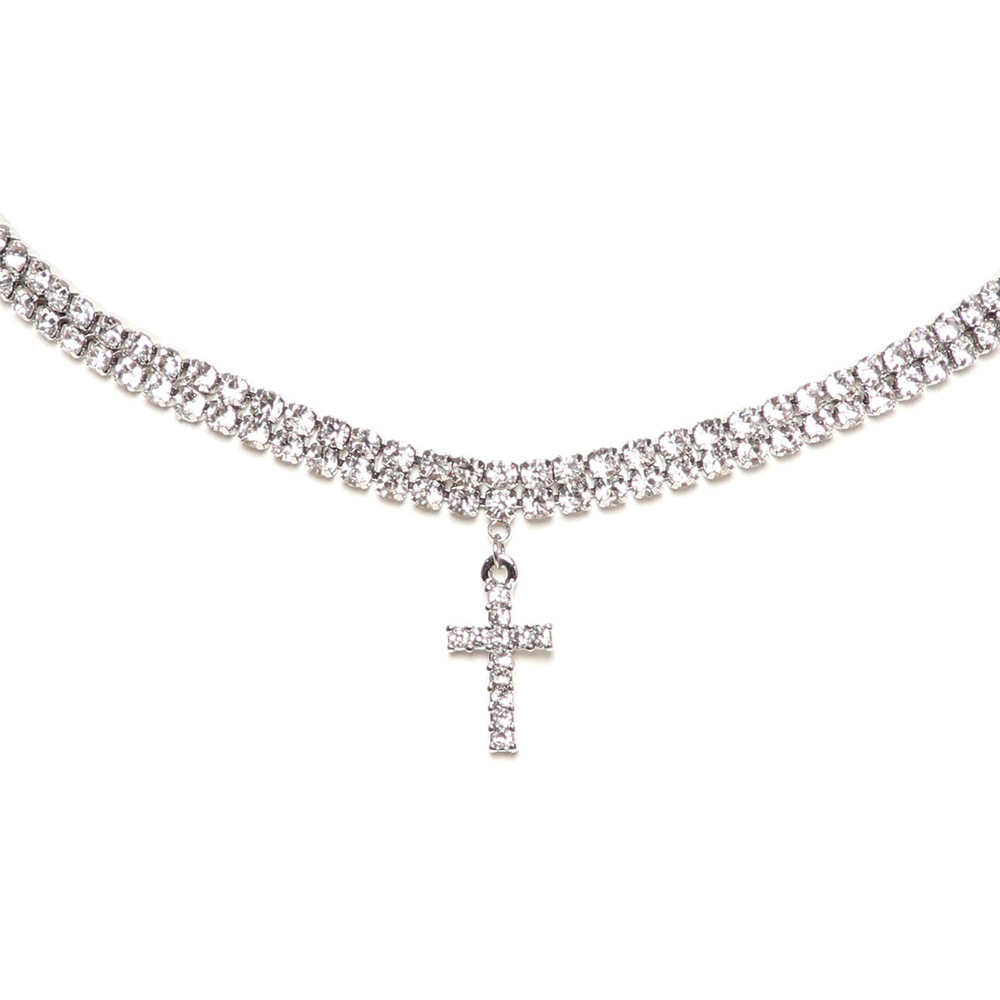 Rhinestone Cross Pendant Necklace Gold