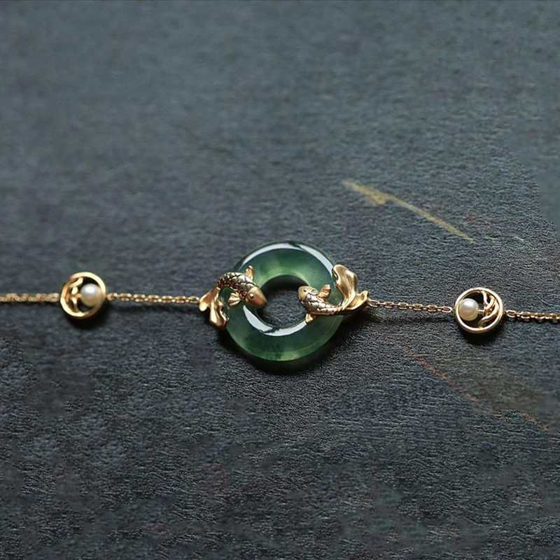 Pearl Floating Flower Jade Chalcedony Safety Buckle Bracelet Image 3