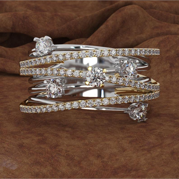 Micro-inlaid Zircon Cross Color Separation Ring 2