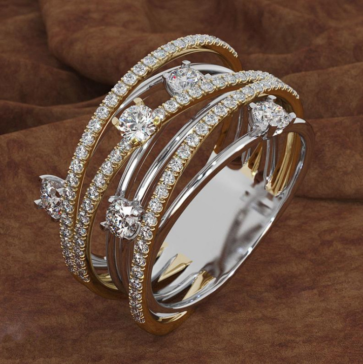 Micro-inlaid Zircon Cross Color Separation Ring 4