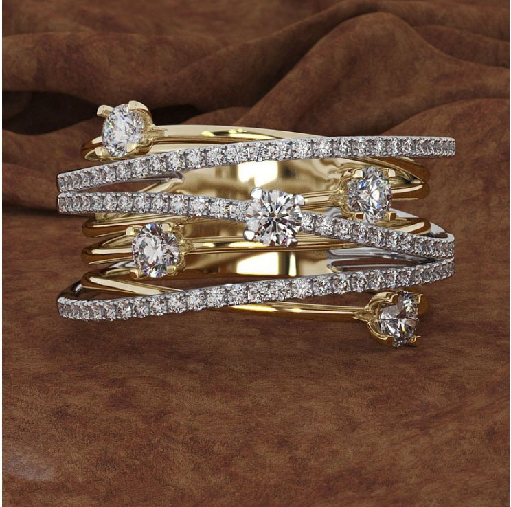 Micro-inlaid Zircon Cross Color Separation Ring 5