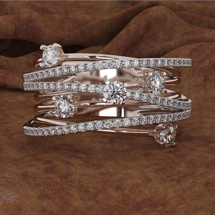 Micro-inlaid Zircon Cross Color Separation Ring 7