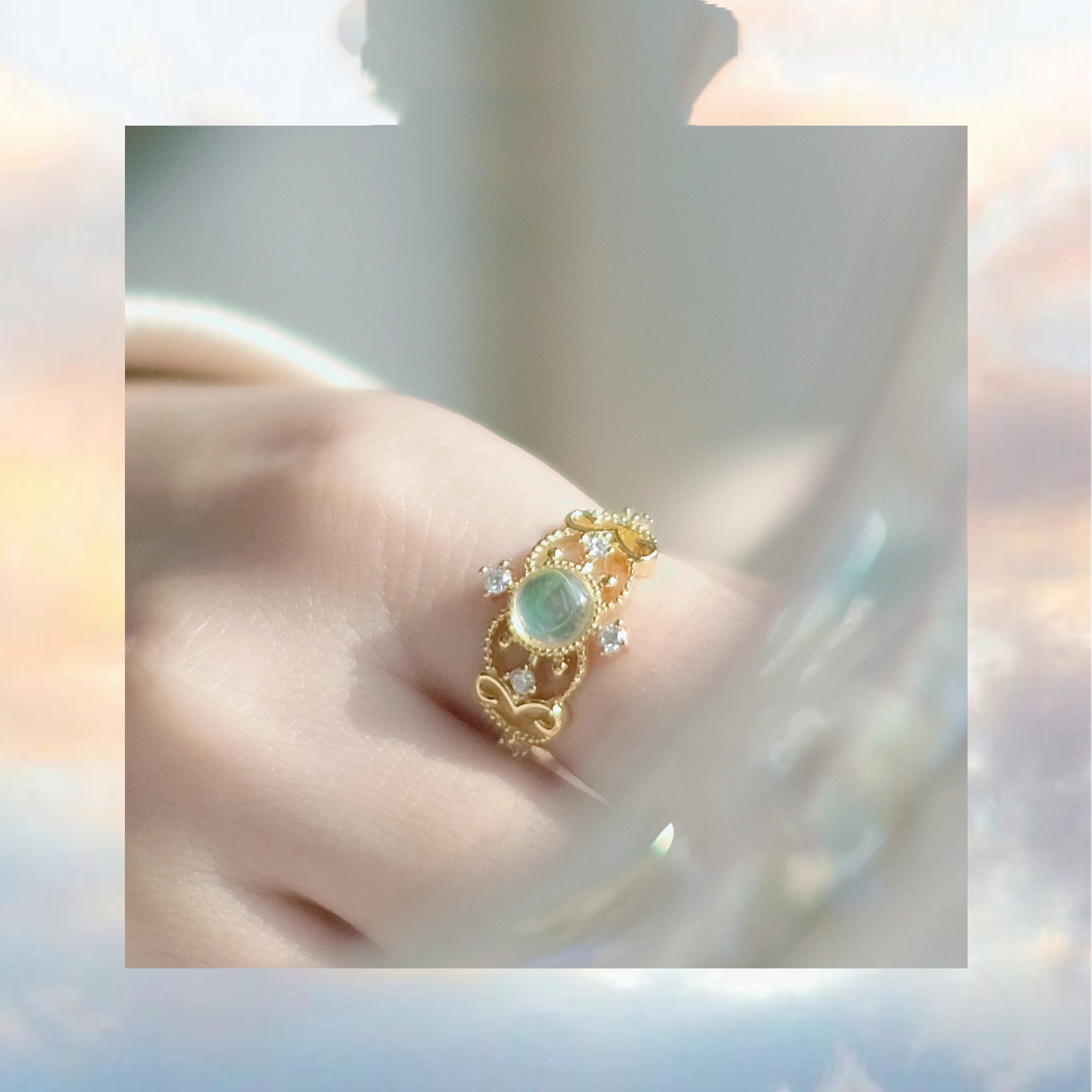 Gorgeous Lace Hollow Cat's Eye Zircon Gradient Ring Image 6
