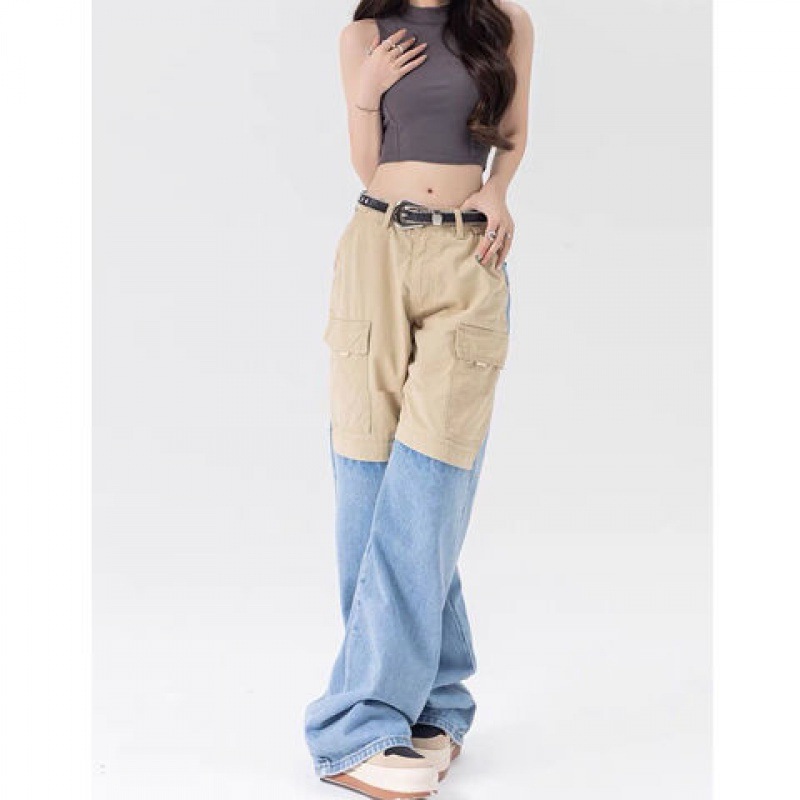 American Hot Girl Contrast Color Wide Leg Jeans 2