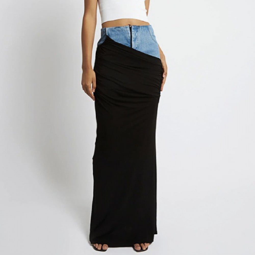 Fashion Black Panel Denim Skirt 3