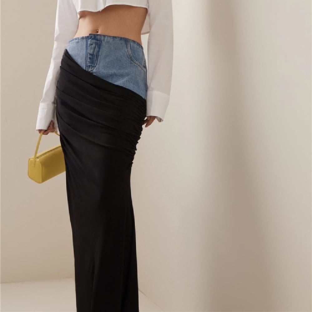 Fashion Black Panel Denim Skirt 1