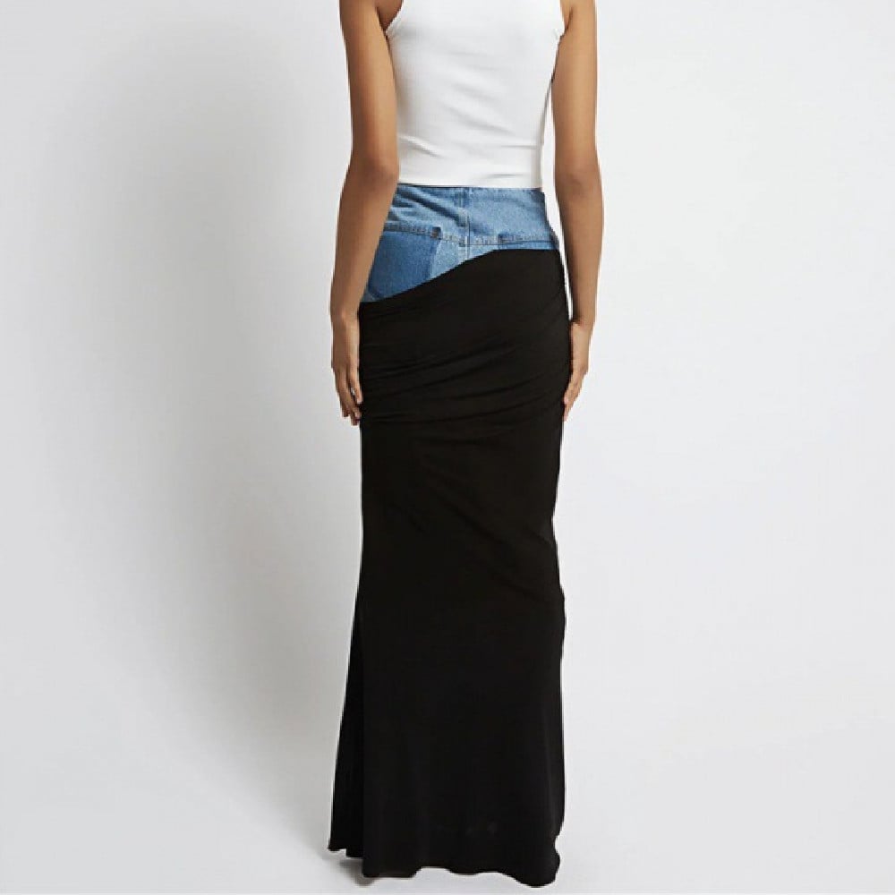 Fashion Black Panel Denim Skirt 5