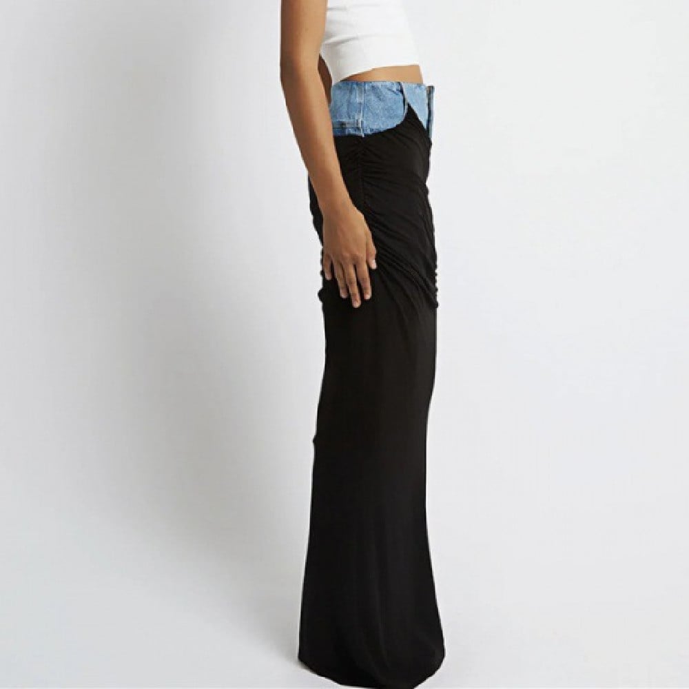 Fashion Black Panel Denim Skirt 4